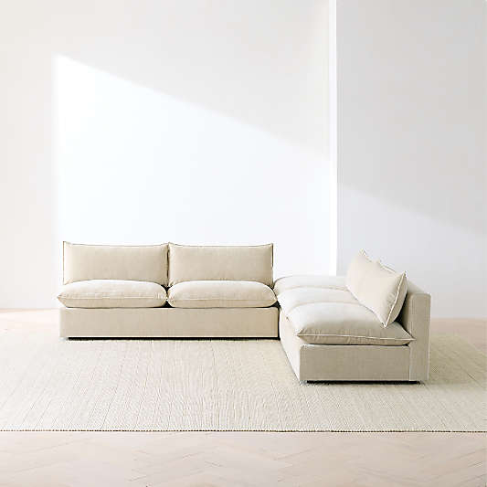 Lotus Deep Modular 3-Piece L-Shaped Armless Sectional Sofa with Ottoman