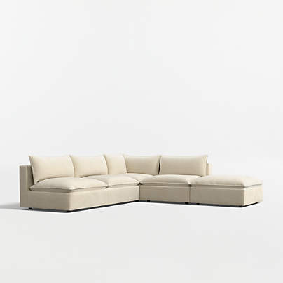 Lotus Deep Modular 4-Piece L-Shaped Armless Sectional Sofa with Ottoman