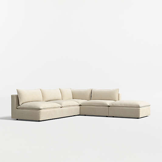 Lotus Deep Modular 4-Piece L-Shaped Armless Sectional Sofa with Ottoman