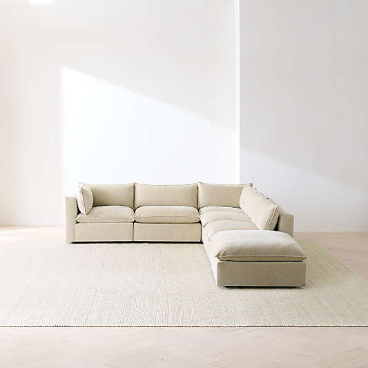 Lotus Deep Modular 5-Piece L-Shaped Sectional Sofa with Ottoman