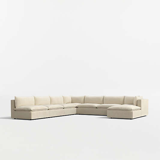 Lotus Deep Modular 6-Piece L-Shaped Sectional Sofa with Ottoman
