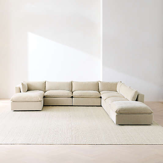 Lotus Deep Modular 7-Piece L-Shaped Sectional Sofa with Double Ottoman