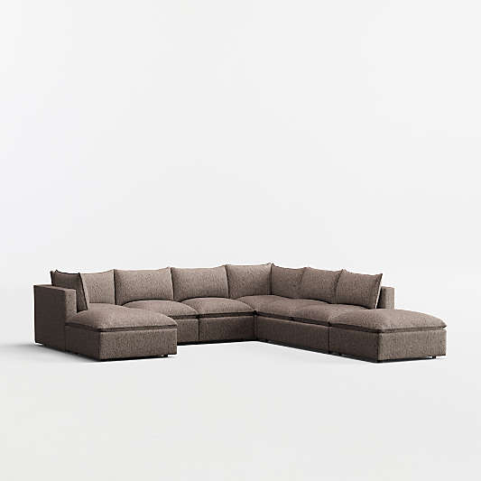 Lotus Modular 7-Piece L-Shaped Sectional Sofa with Double Ottoman