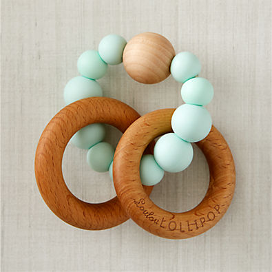 View Loulou Lollipop Wood and Mint Silicone Baby Teether details