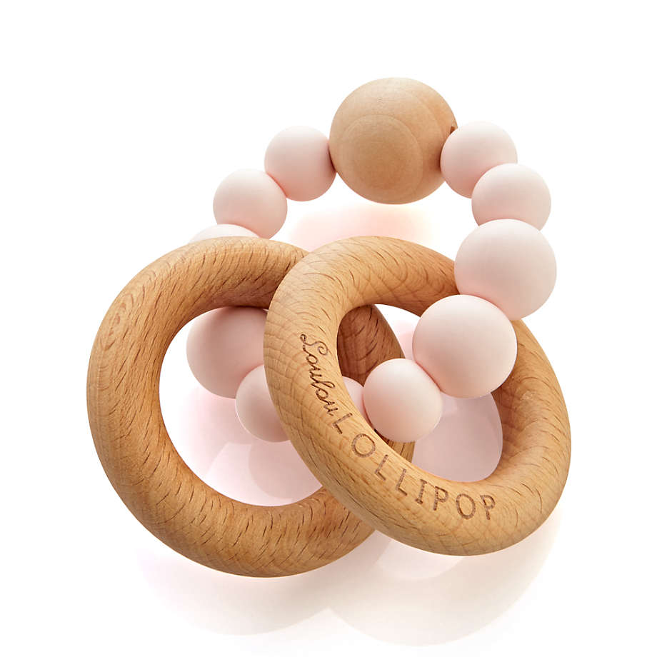 Loulou Lollipop Wood and Pink Silicone Baby Teether