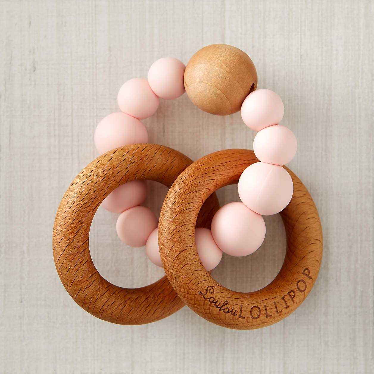 Loulou Lollipop Pink Silicone & Wood Baby Teether + Reviews Crate & Kids