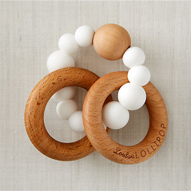 View Loulou Lollipop Wood and White Silicone Baby Teether details