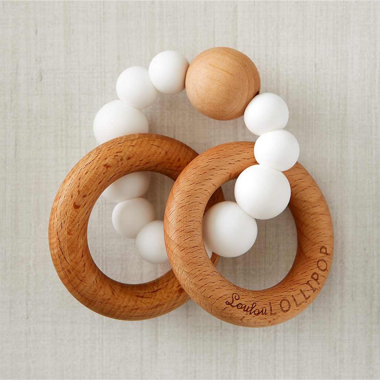 Loulou Lollipop White Silicone & Wood Baby Teether + Reviews Crate & Kids