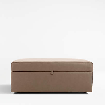 Lounge Deep Leather Storage Ottoman, Brown Ottoman With Storage And Tray