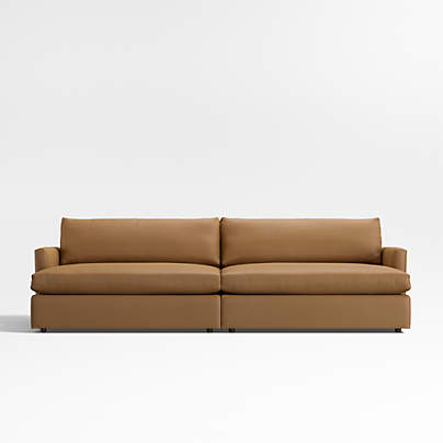 Lounge Classic 2-Piece Leather Sectional Sofa with Double Extra Wide Chaise Lounge