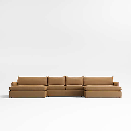 Lounge Classic 3-Piece U-Shaped Leather Sectional Sofa with Double Extra Wide Chaise Lounge