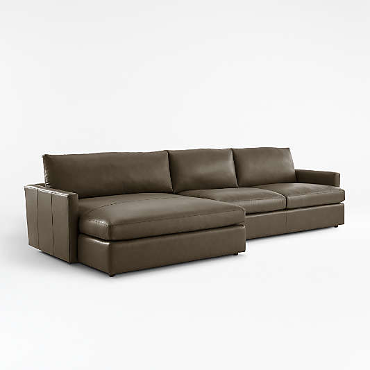 Lounge Deep Leather 2-Piece Left Arm Extra Wide Chaise Sectional Sofa