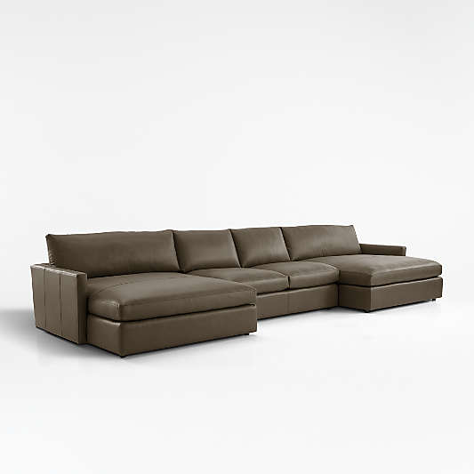 Lounge Deep Leather 3-Piece Extra Wide Chaise Sectional Sofa