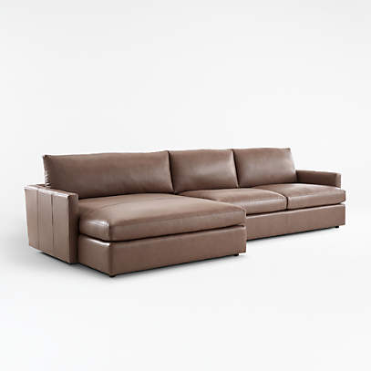 Lounge Leather 2-Piece Left Arm Double Chaise Sectional Sofa +