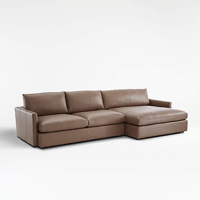 Lounge Leather Sectional Sofa With, Brown Leather Sectional Couch With Chaise