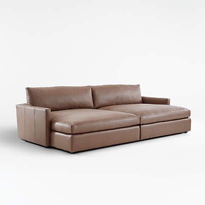 2 Piece Double Chaise Sectional Sofa, Deep Cushion Leather Sofa