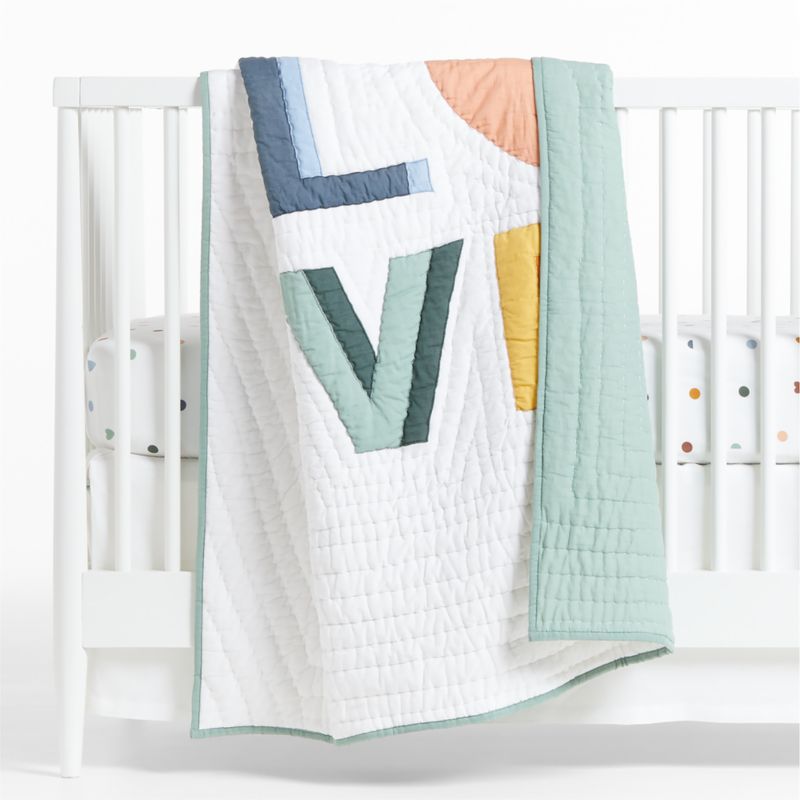 Love Applique Organic Cotton Baby Crib Quilt - image 0 of 16