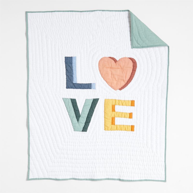 Love Applique Organic Cotton Baby Crib Quilt - image 12 of 16