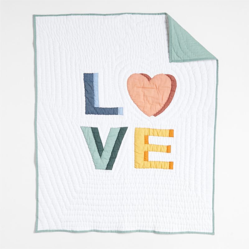 Love Applique Organic Cotton Baby Crib Quilt - image 2 of 16