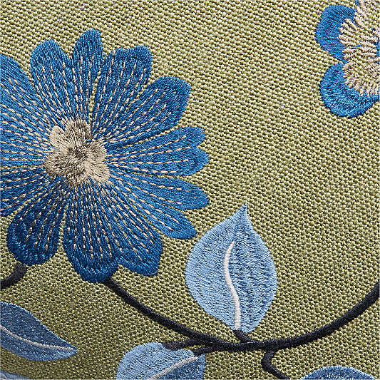 Love Embroidered Velvet 20"x20" Olive Green Floral Throw Pillow Cover by Venus Williams