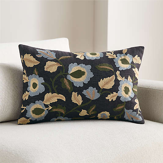 Love Embroidered Linen 24"x16" Midnight Navy Floral Throw Pillow Cover by Venus Williams