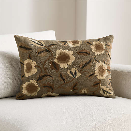 Love Embroidered Linen 24"x16" Taupe Floral Throw Pillow Cover by Venus Williams