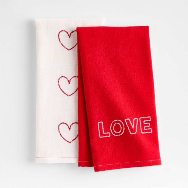 LOVE and Heart Print Embroidered Organic Cotton Dish Towels, Set of 2 - image 0 of 3