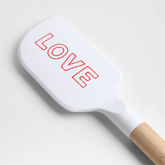 "LOVE" White Silicone and Wood Spatula