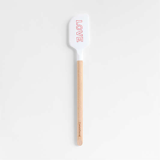 "LOVE" White Silicone and Wood Spatula