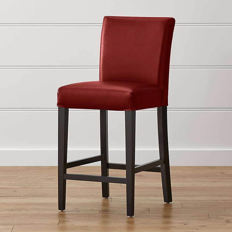 Lowe Red Leather Counter Stool + Reviews Crate and Barrel