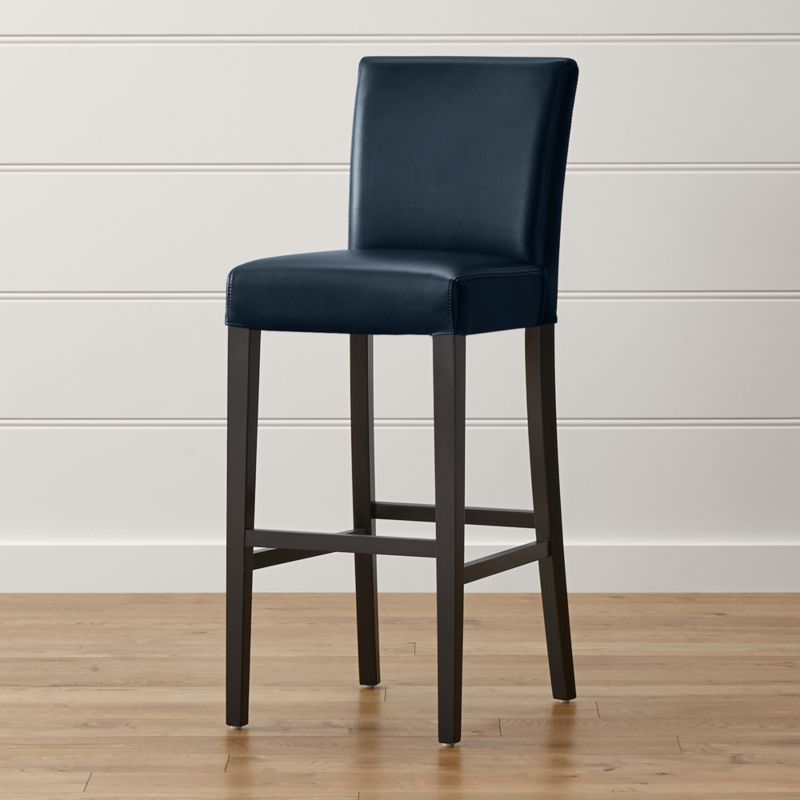 Lowe Navy Leather Bar Stool + Reviews | Crate & Barrel