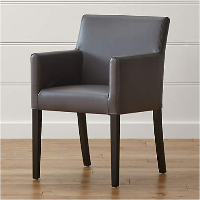 Lowe Smoke Leather Dining Arm Chair, Crate And Barrel Leather Chairs