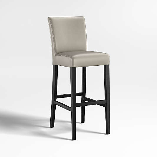 Lowe Pewter Grey Leather Bar Stool with Ebony Wood Legs