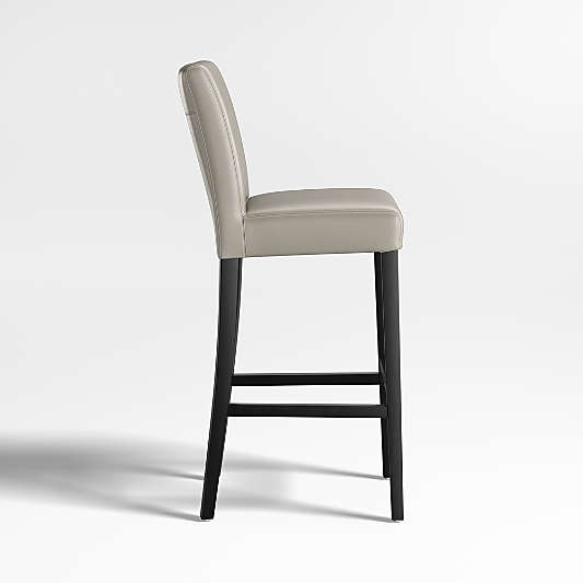 Lowe Pewter Grey Leather Bar Stool with Ebony Wood Legs