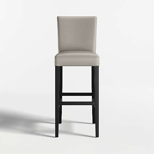 Lowe Pewter Grey Leather Bar Stool with Ebony Wood Legs