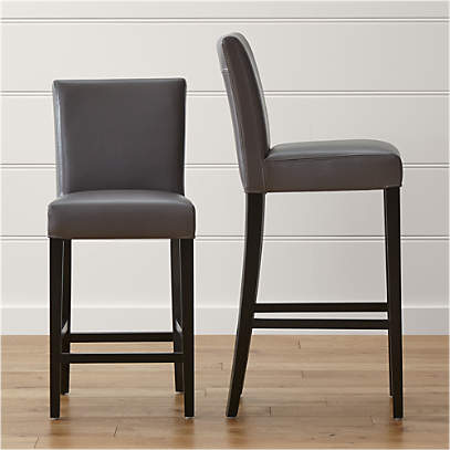Lowe Smoke Leather Bar Stools Crate, Grey Leather Bar Stools With Wooden Legs