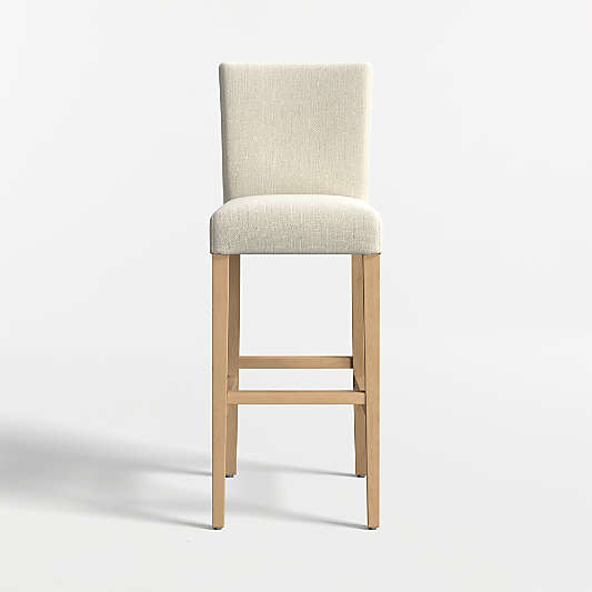 Lowe Ivory Upholstered Bar Stool with Natural Wood Legs