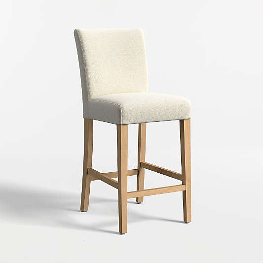 Lowe Ivory Upholstered Counter Stool with Natural Wood Legs