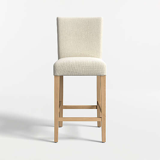 Lowe Ivory Upholstered Counter Stool with Natural Wood Legs