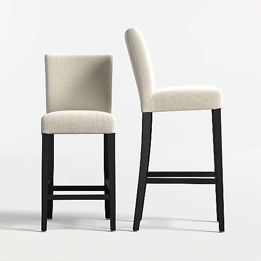 Lowe Ivory Upholstered Stools with Ebony Wood Legs