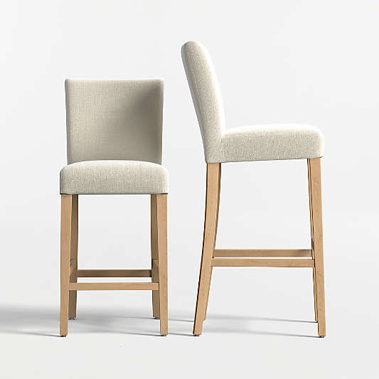 Lowe Ivory Upholstered Stools with Natural Wood Legs