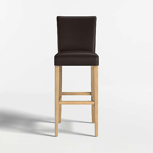 Lowe Chocolate Leather Bar Stool with Natural Wood Legs
