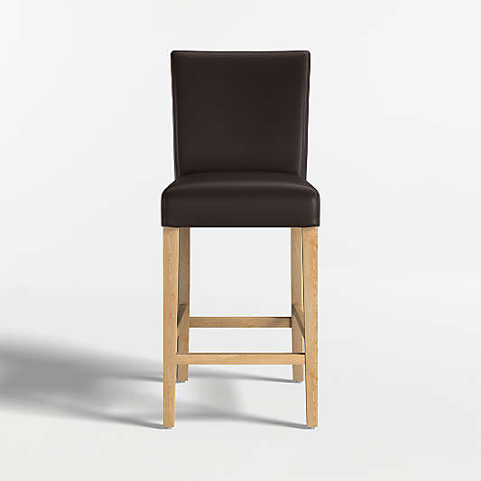 Lowe Chocolate Leather Counter Stool with Natural Wood Legs