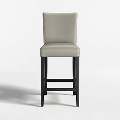 Lowe Pewter Grey Leather Counter Stool with Ebony Wood Legs