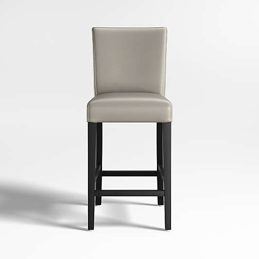 Lowe Pewter Grey Leather Counter Stool with Ebony Wood Legs