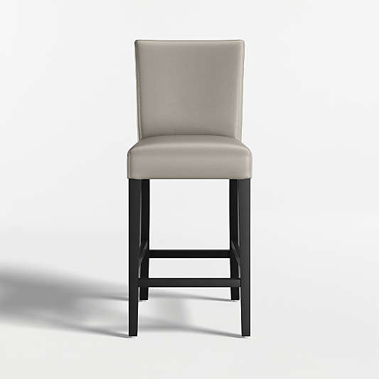 Lowe Pewter Grey Leather Counter Stool with Ebony Wood Legs
