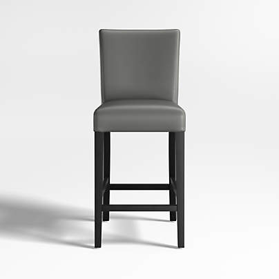Lowe Smoke Grey Leather Counter Stool with Ebony Wood Legs
