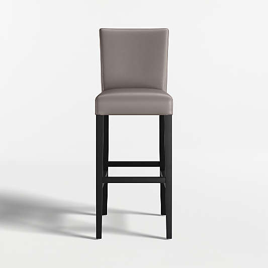 Lowe Grey Leather Bar Stool with Ebony Wood Legs