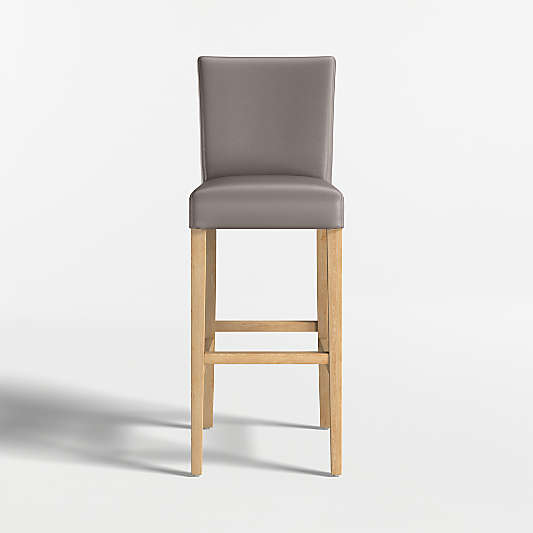 Lowe Grey Leather Bar Stool with Natural Wood Legs