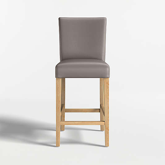 Lowe Grey Leather Counter Stool with Natural Wood Legs